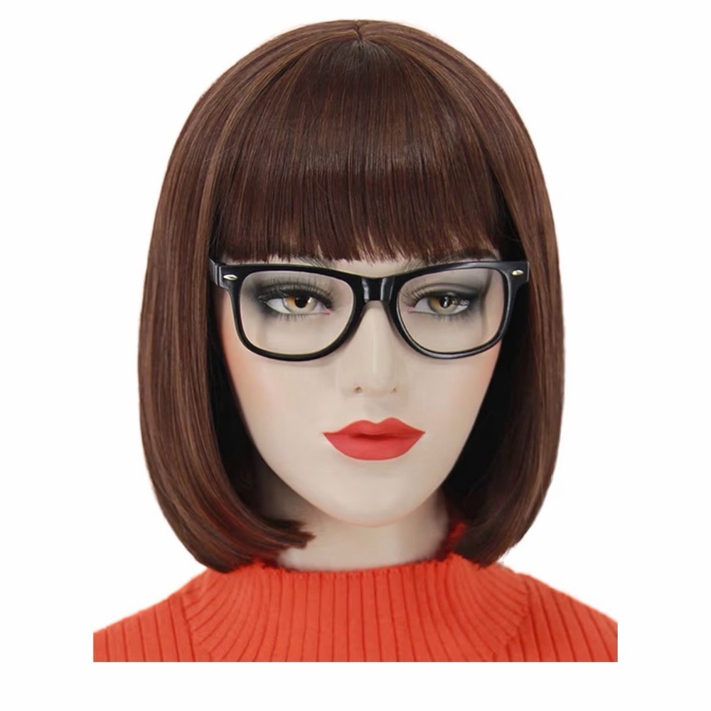 Brown Bob Wig with Black Glasses